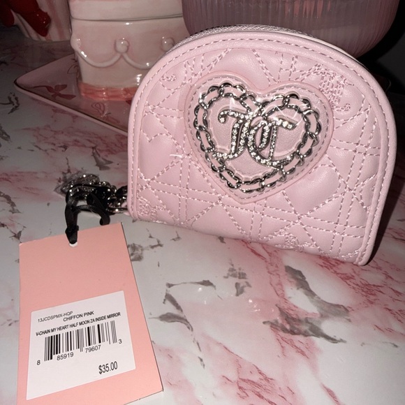 Juicy Couture Chiffon Pink V-Chain My Heart Half Moon Za Inside Mirror - Picture 2 of 6